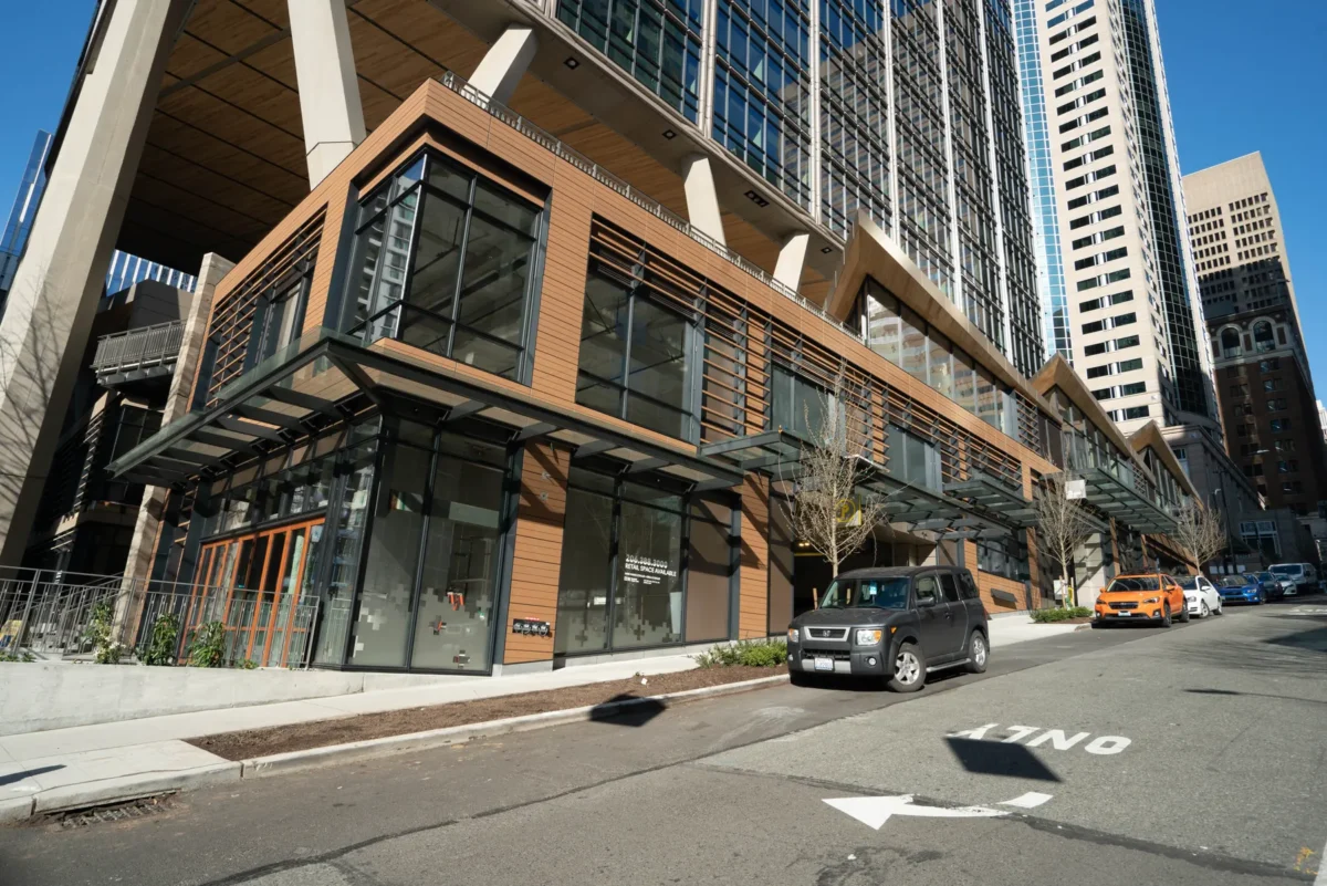 Storefront and curtain wall glazing at 2+U in downtown Seattle.
