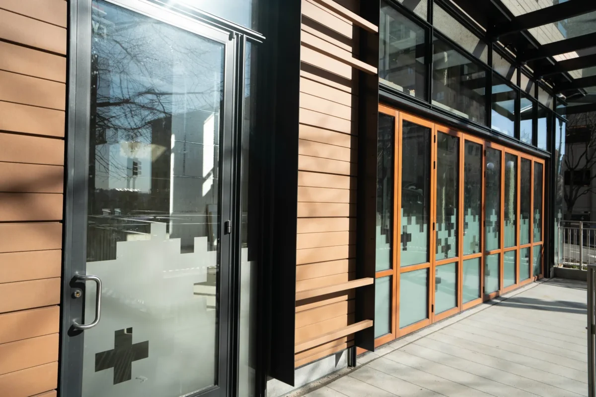 Storefront and curtain wall glazing at 2+U in downtown Seattle.