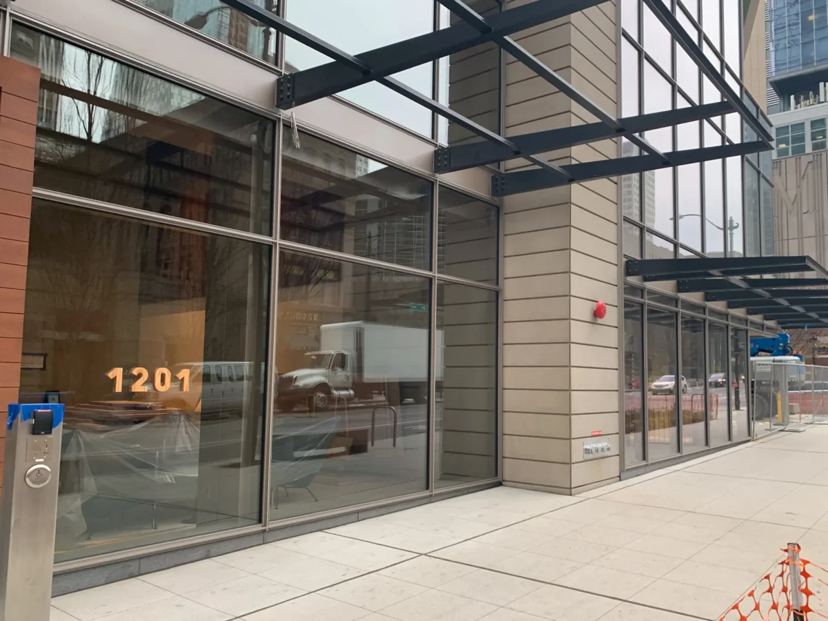 Storefront and curtain wall glazing at 2+U in downtown Seattle.