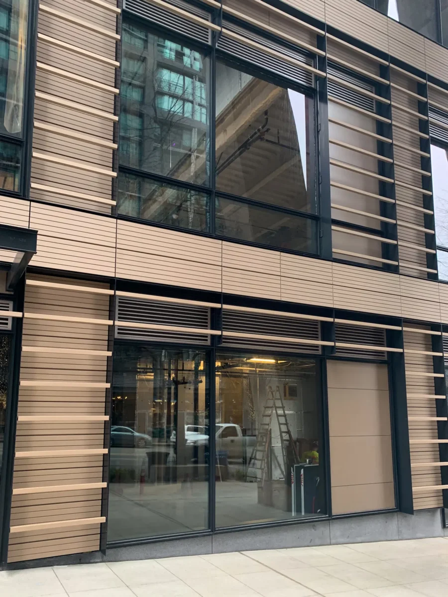 Storefront and curtain wall glazing at 2+U in downtown Seattle.