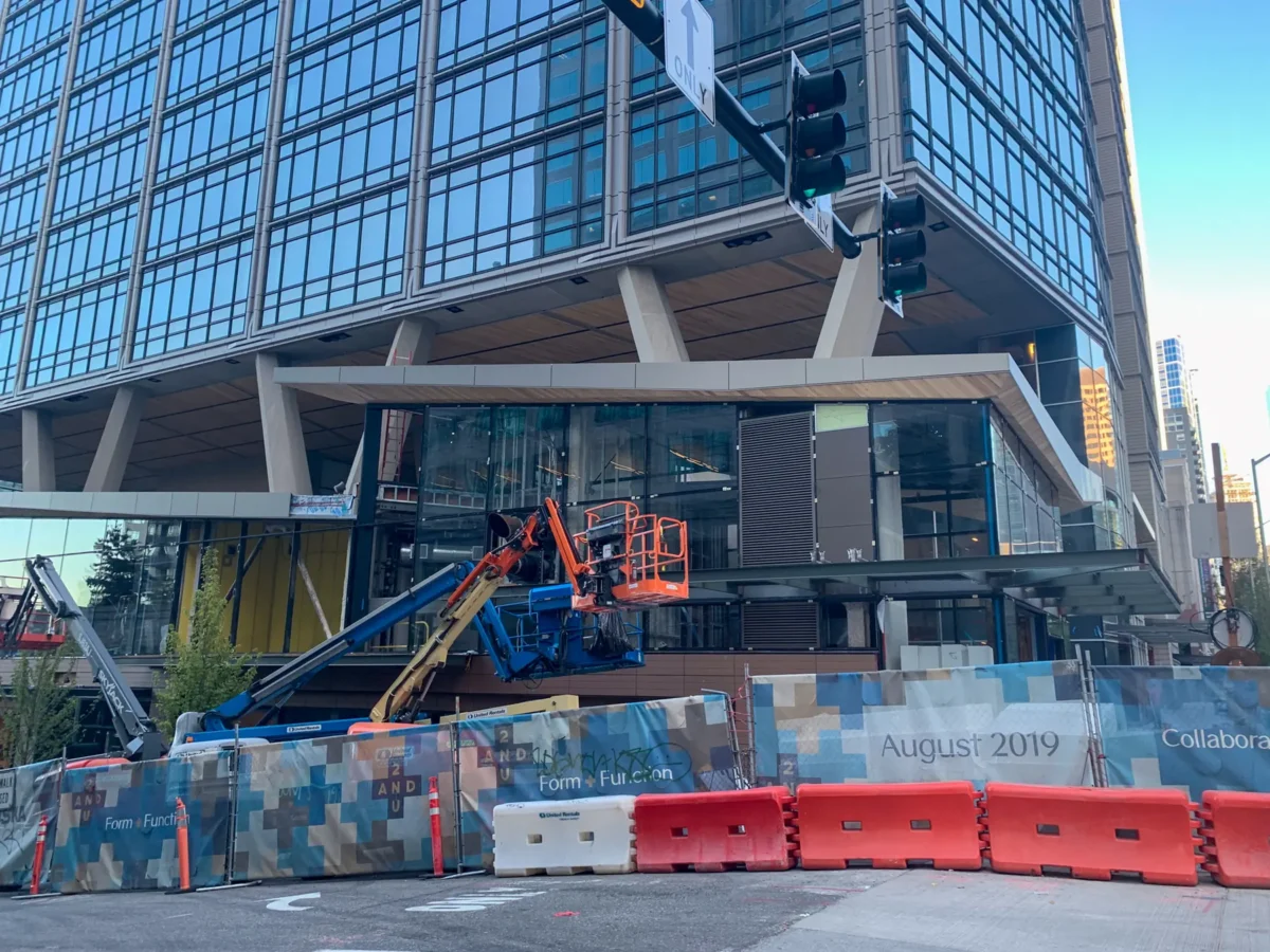 Storefront and curtain wall glazing at 2+U in downtown Seattle.