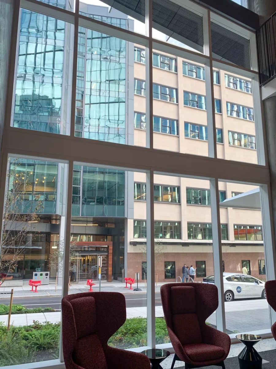 Glazing at Building Cure: curtain wall, glass doors and interior glass.
