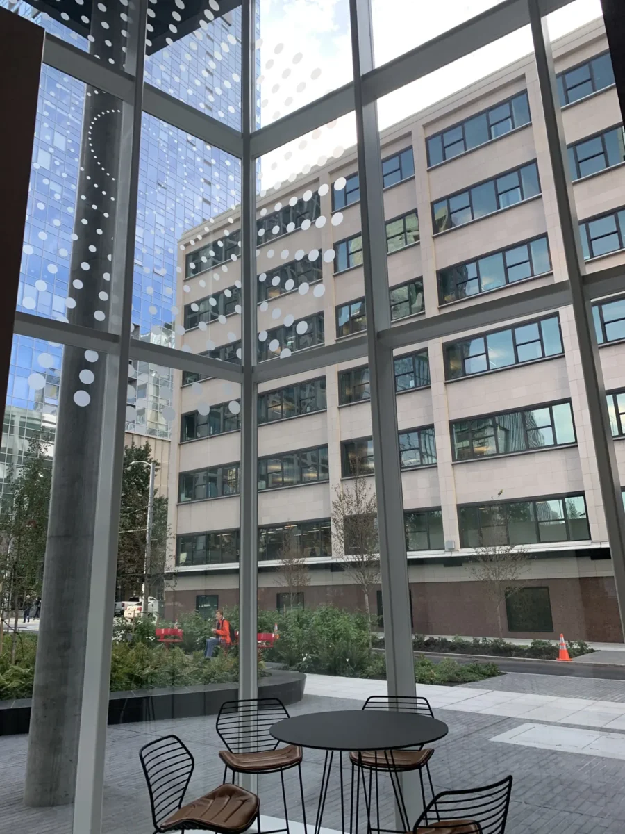 Glazing at Building Cure: curtain wall, glass doors and interior glass.