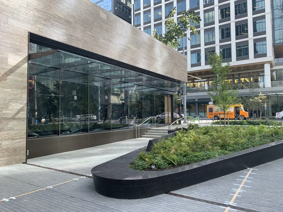 Glazing at Building Cure: curtain wall, glass doors and interior glass.
