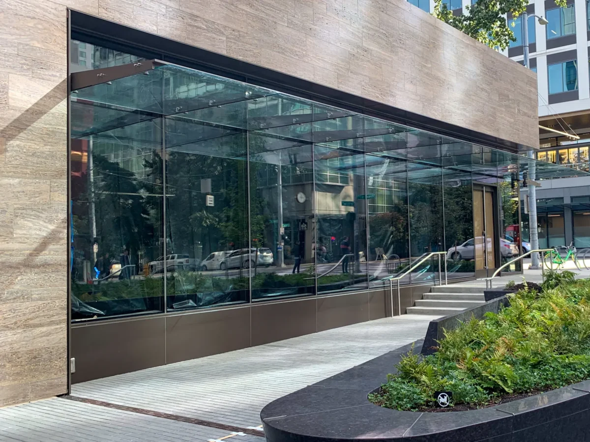 Glazing at Building Cure: curtain wall, glass doors and interior glass.