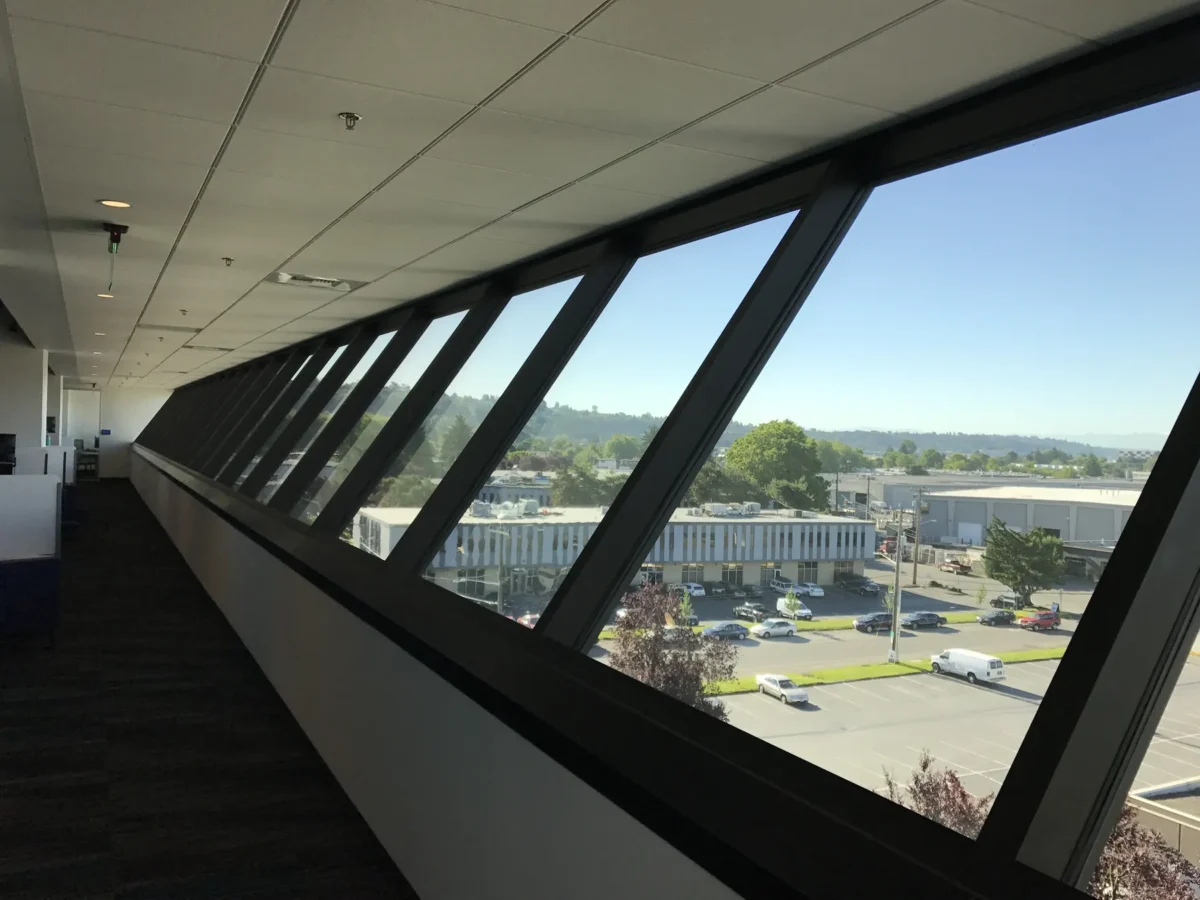 Interior glass partitions and glass doors at Georgetown Squared.