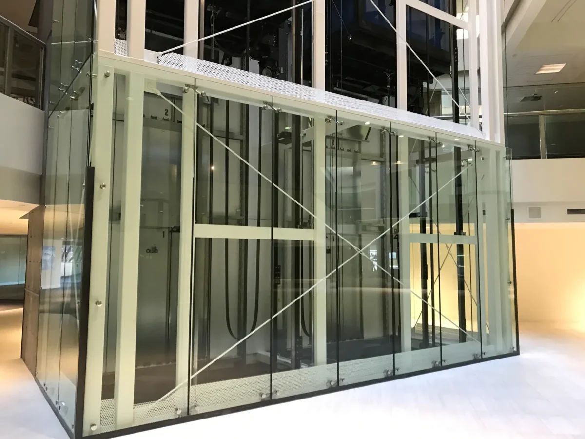 Interior glass partitions and glass doors at Georgetown Squared.