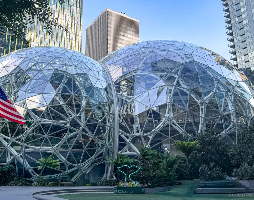 Glass domes of the Amazon Spheres in downtown Seattle