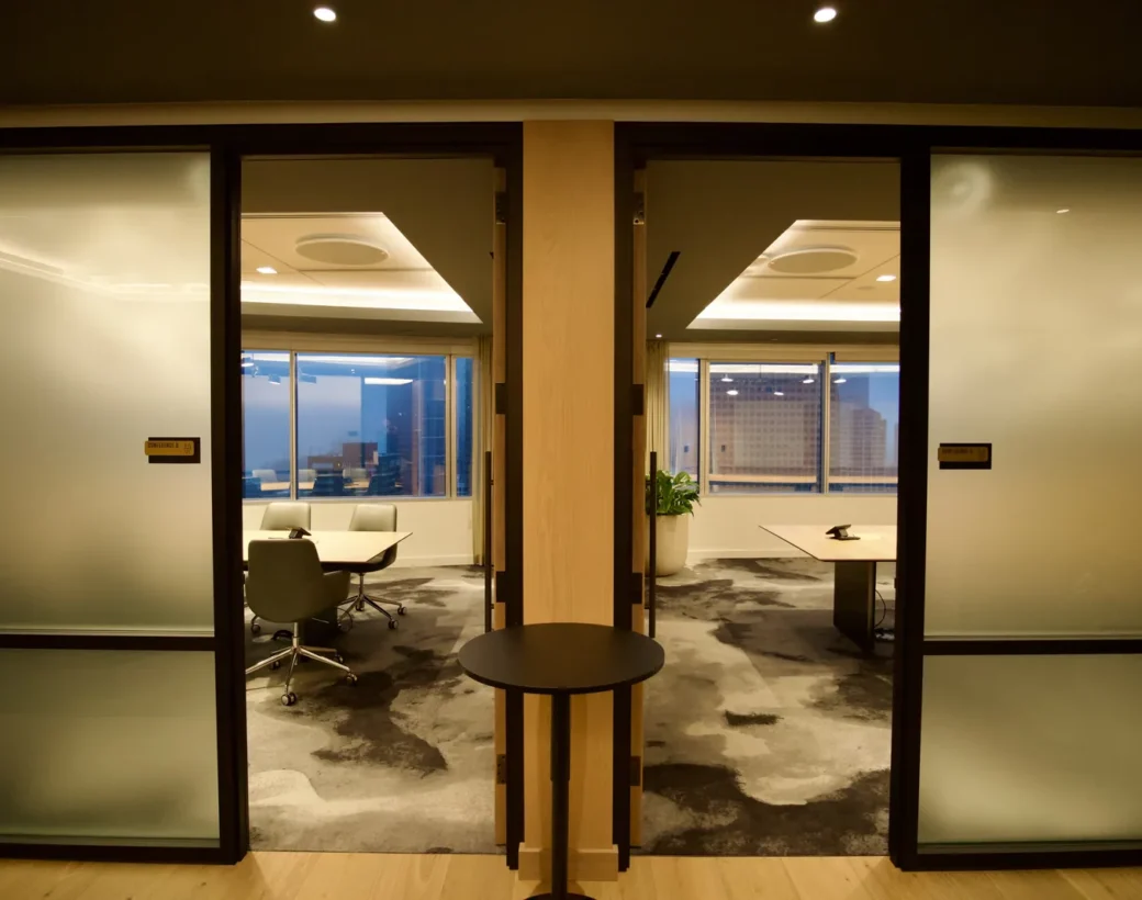Frosted glass office fronts in a tenant improvement buildout