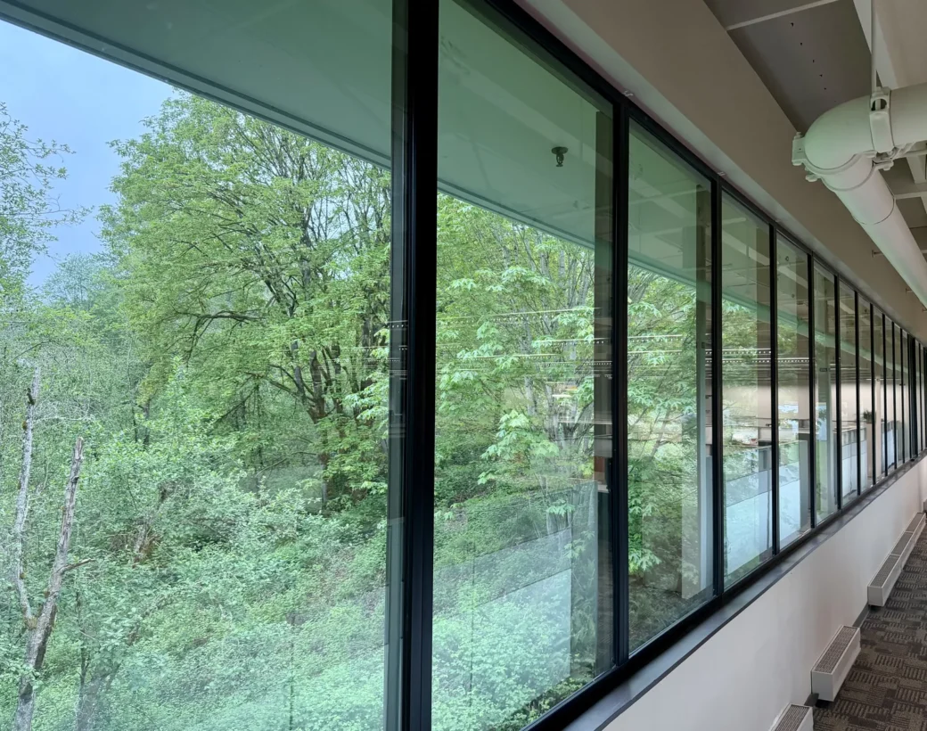 Replaced floor-to-ceiling corridor windows at the Stryker building