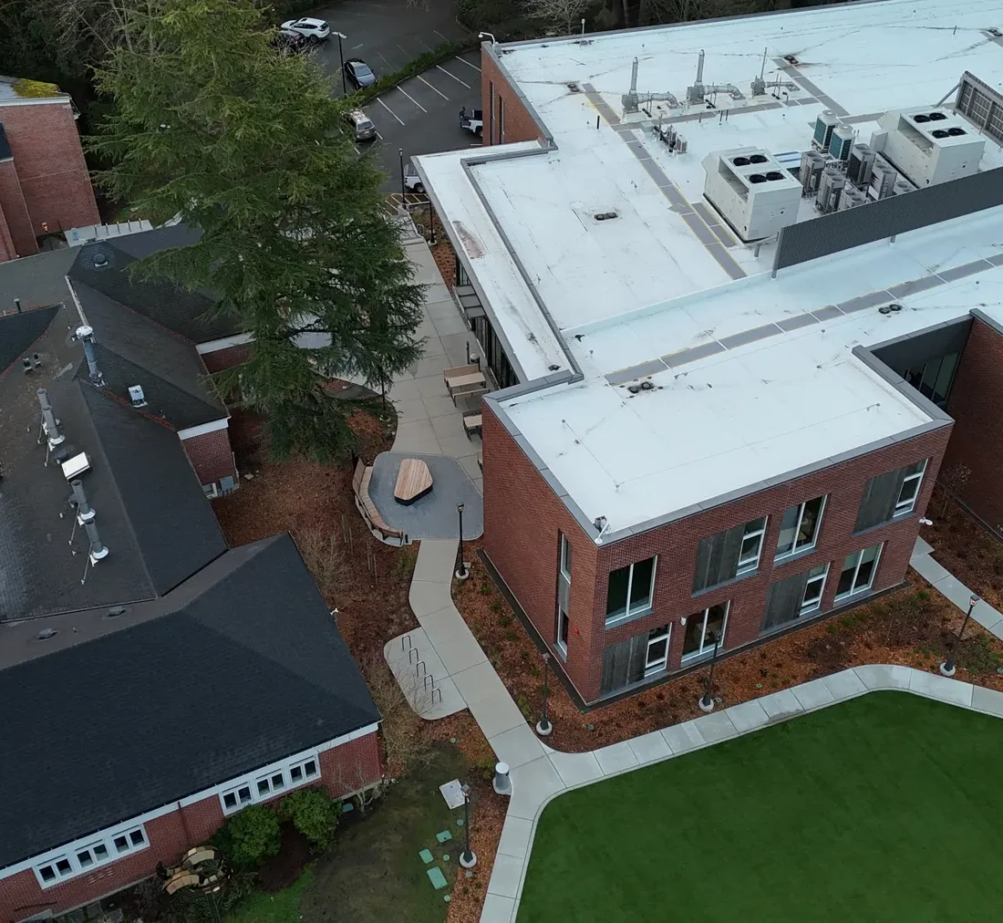 Windows and glazing on a brick campus building at Lakeside.