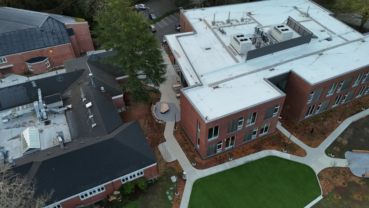 Windows and glazing on a brick campus building at Lakeside.