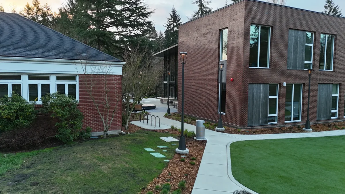 Windows and glazing on a brick campus building at Lakeside.