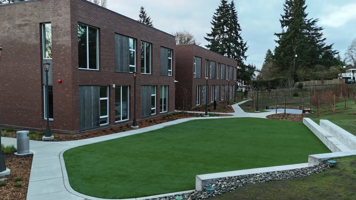 Windows and glazing on a brick campus building at Lakeside.
