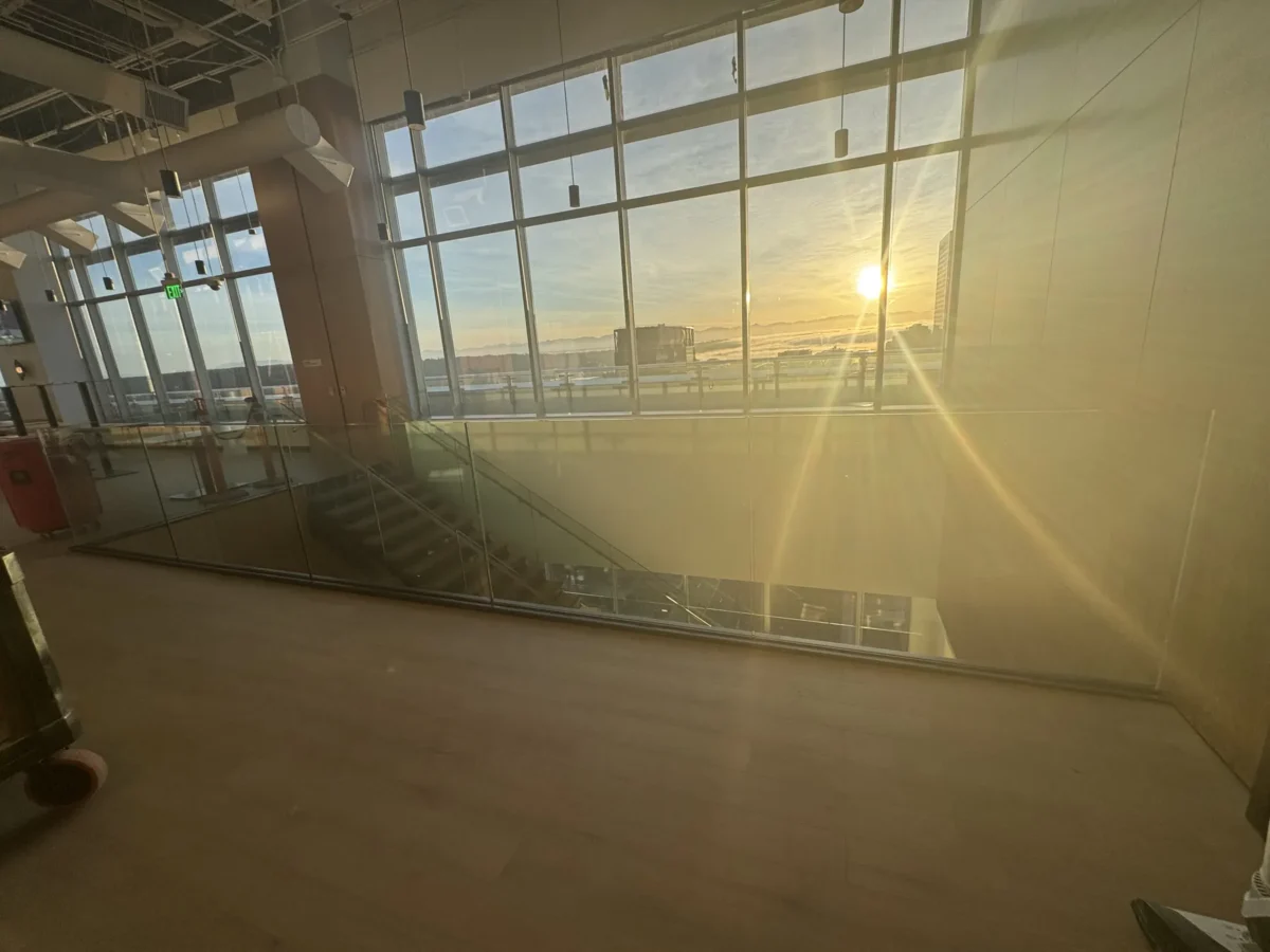 Interior glass partitions and glass stair rails at the Lincoln Square tenant improvement in Bellevue.
