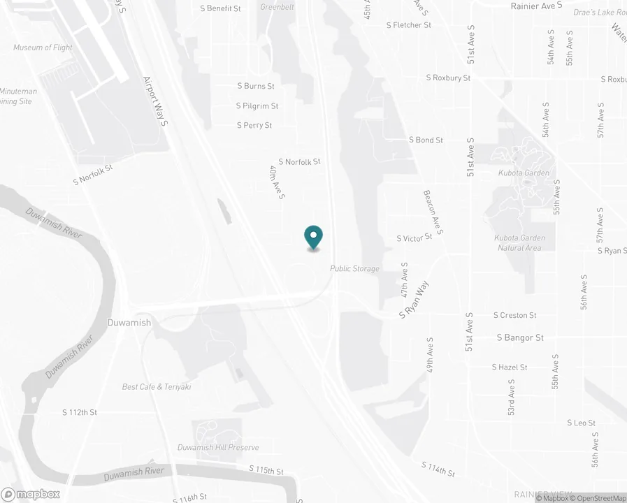 Map showing the Herzog Glass office and fabrication facility on S 104th Place in Seattle.