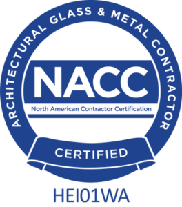 North American Contractor Certification, certified architectural glass and metal contractor, certificate HEI01WA.