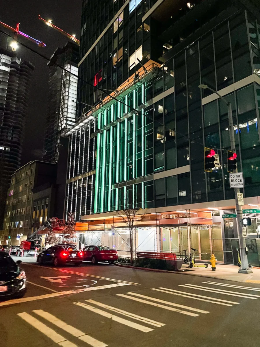 The glazed elevations of Nexus Tower in downtown Seattle.
