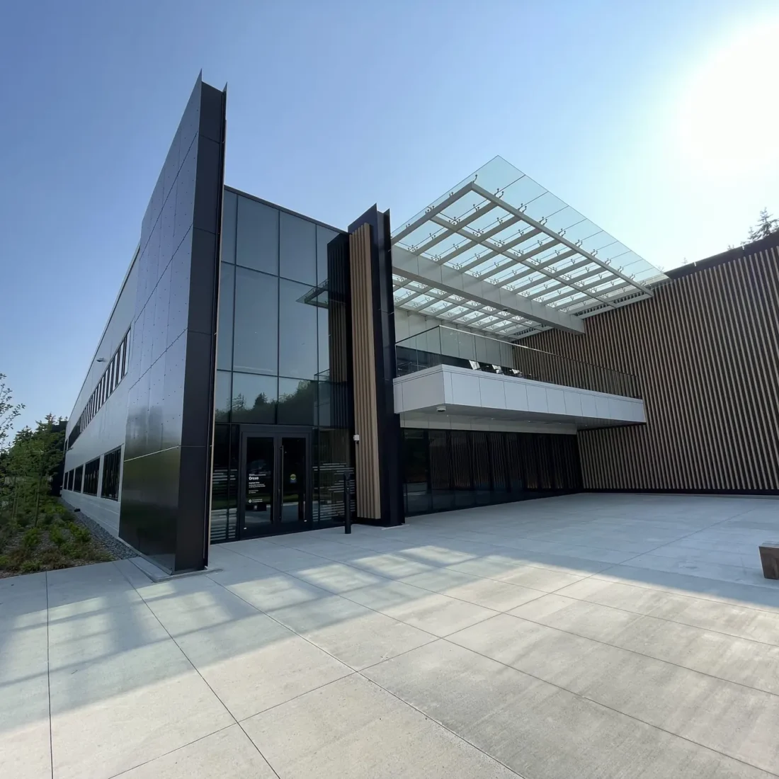 Curtain wall, glass guardrails and storefront at the Premera building.