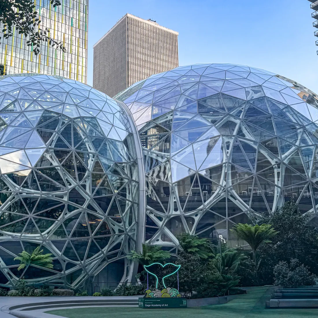 The glazed domes of the Amazon Spheres in downtown Seattle.