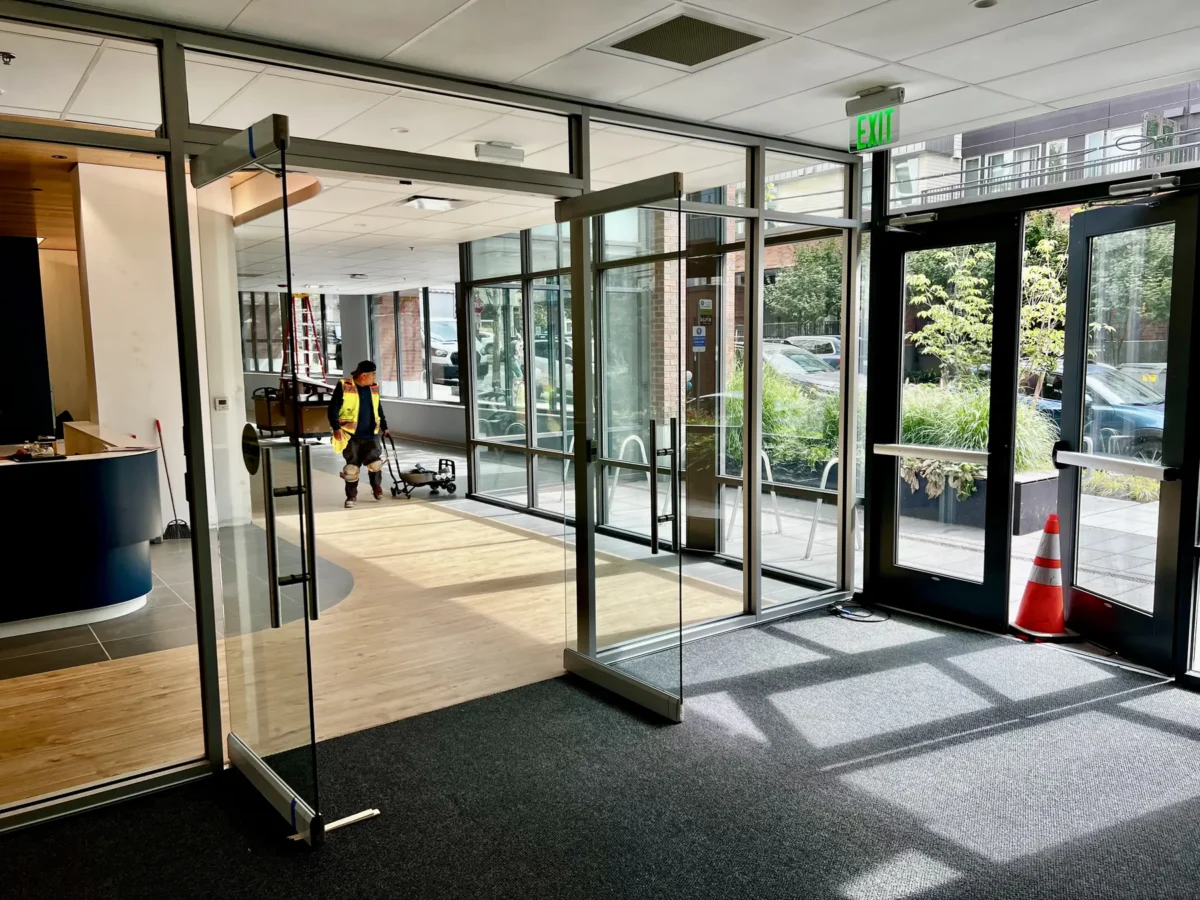 Interior glazing and glass doors at the Swedish Green Lake clinic.