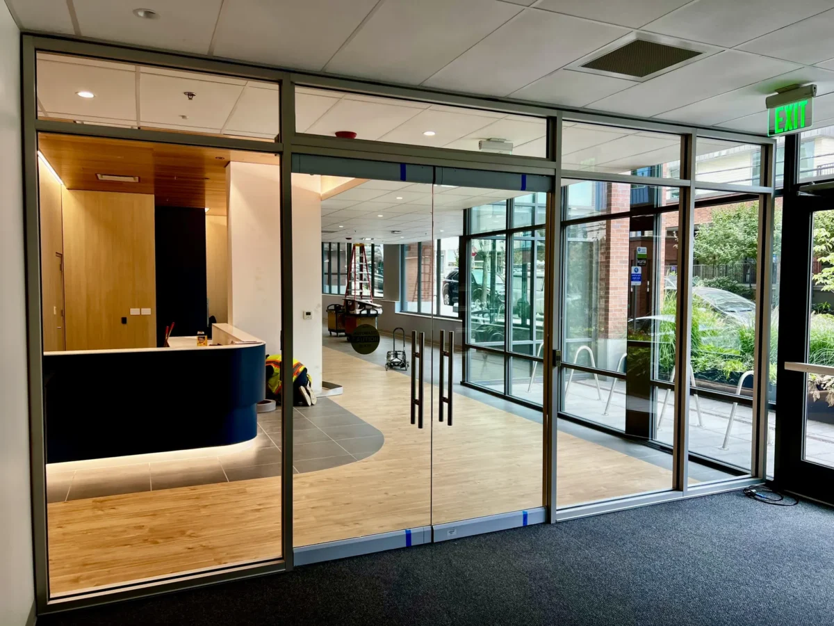 Interior glazing and glass doors at the Swedish Green Lake clinic.