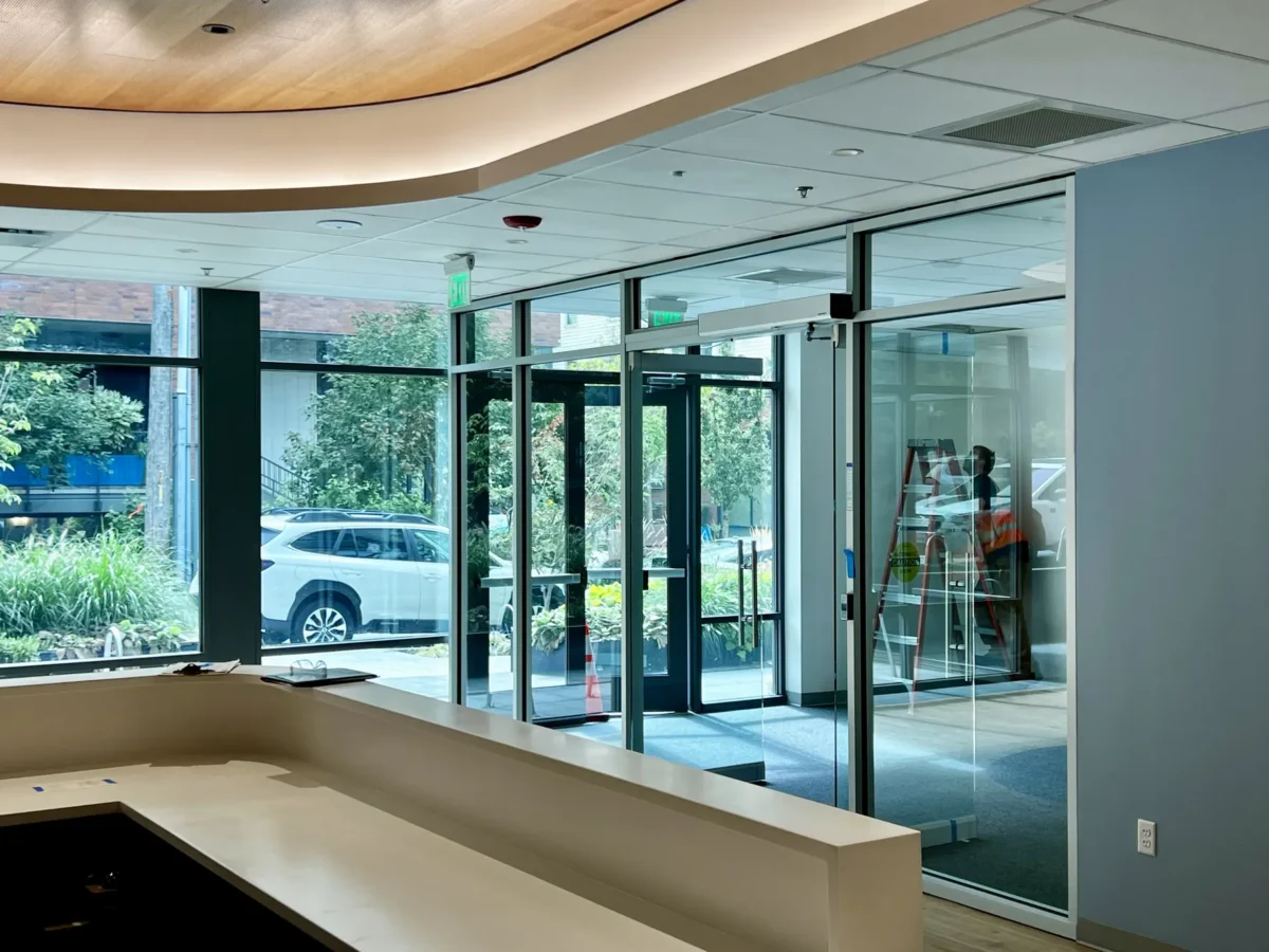 Interior glazing and glass doors at the Swedish Green Lake clinic.