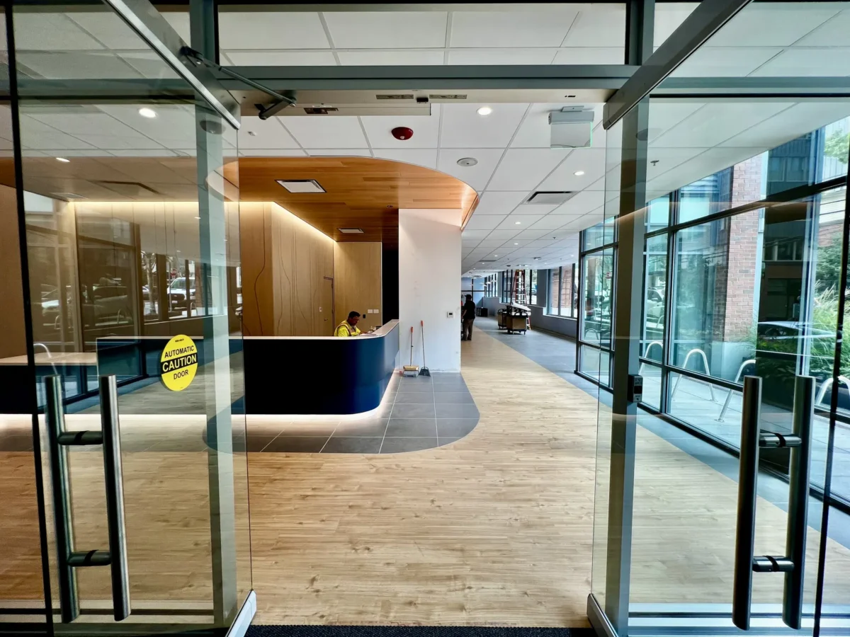 Interior glazing and glass doors at the Swedish Green Lake clinic.