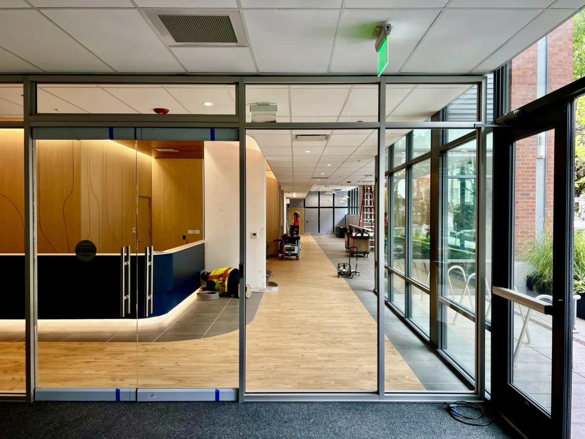 Interior glazing and glass doors at the Swedish Green Lake clinic.