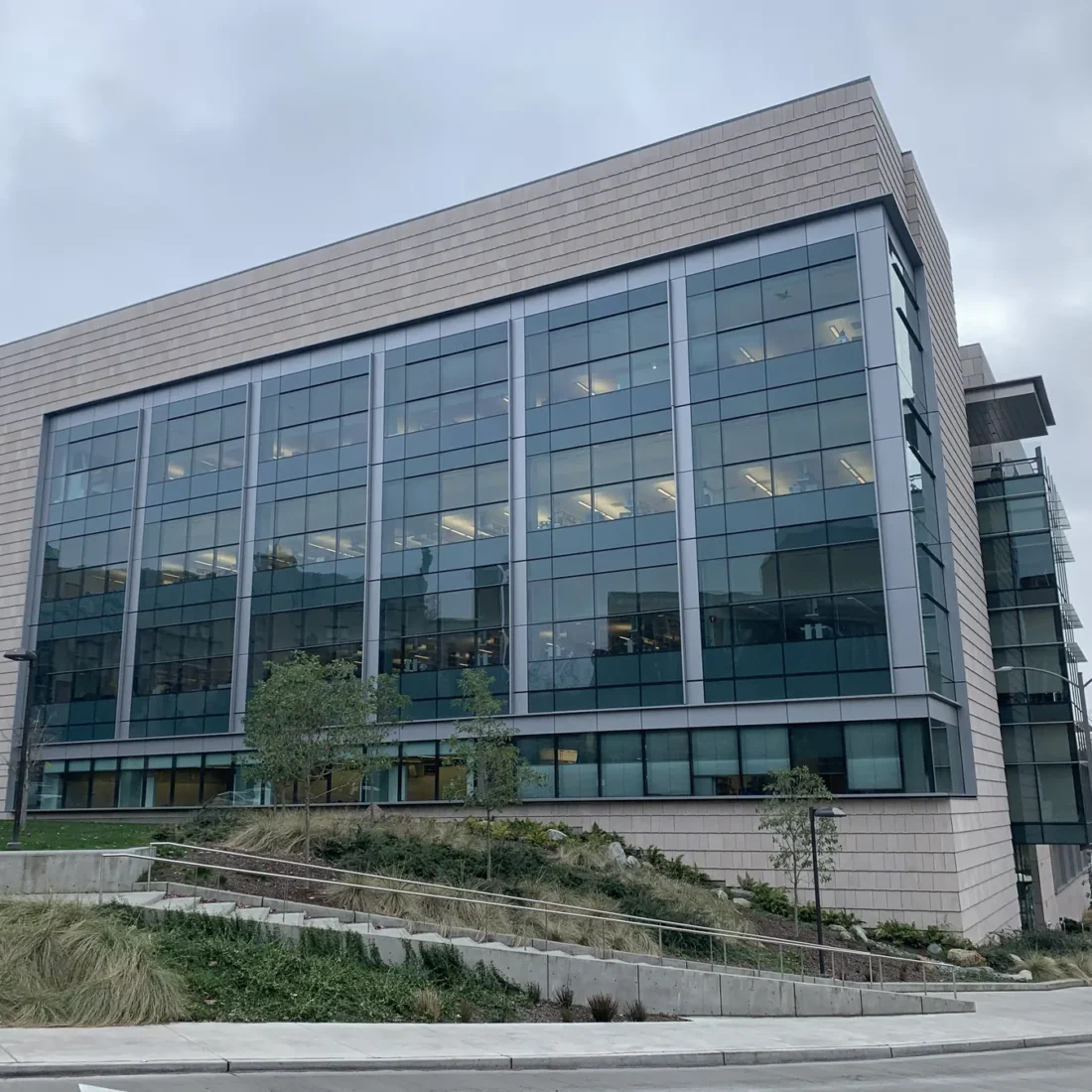 Curtain wall and interior glazing at the University of Washington nanoengineering building.