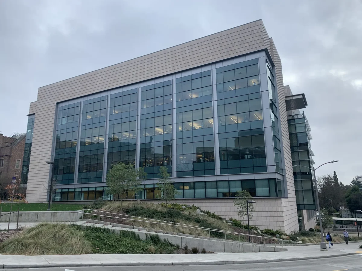 Curtain wall and interior glazing at the University of Washington nanoengineering building.