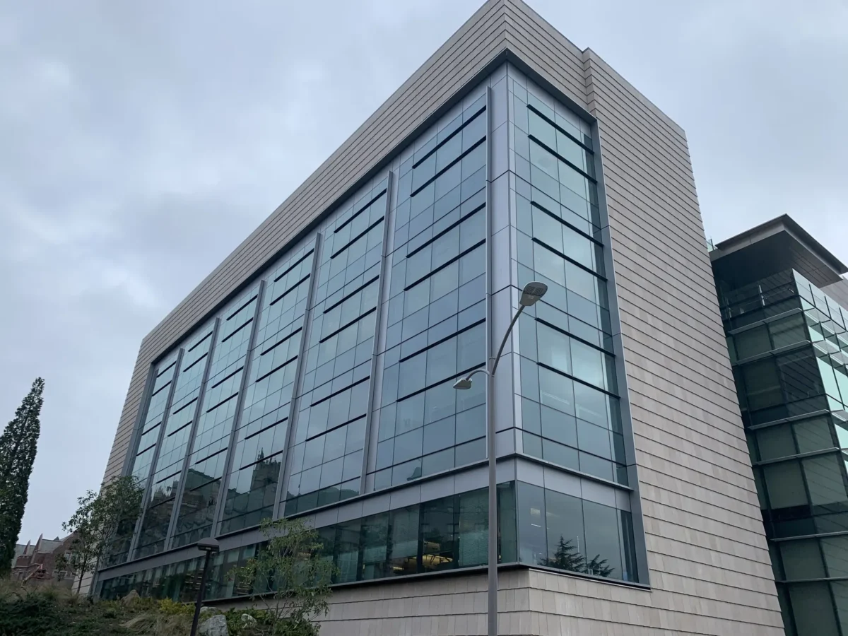 Curtain wall and interior glazing at the University of Washington nanoengineering building.