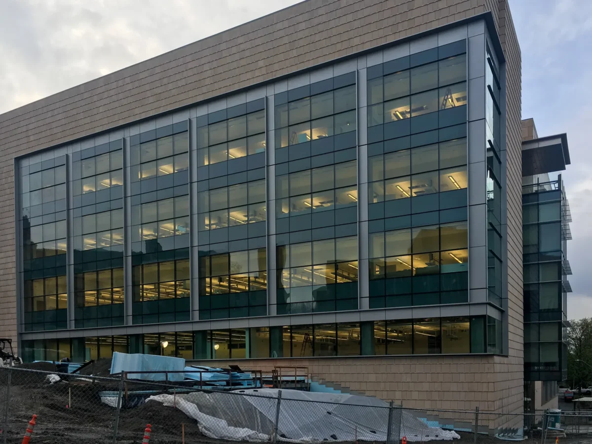 Curtain wall and interior glazing at the University of Washington nanoengineering building.